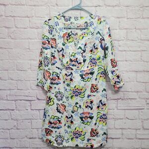 Boden 100% Linen Floral Dress Size 6R 3/4 Sleeves Retro Office Travel Resortwear